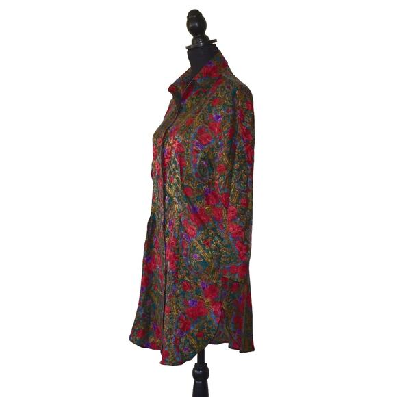 A5 Auth VICTORIAS SECRET VTG Gold Label Red/Blue Floral Paisley Silk Robe Size S - Picture 2 of 4
